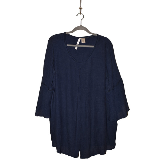 FORGOTTEN GRACE NEW $49 Scoop Neck Lattice Trim Overlay Top in Navy 2X - Picture 1 of 4